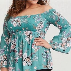 EUC torrid size 4 teal bell sleeve off shoulder